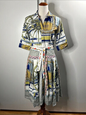 Dizzy Lizzie Printed Midi Shirt Dress 100% Cotton size 6